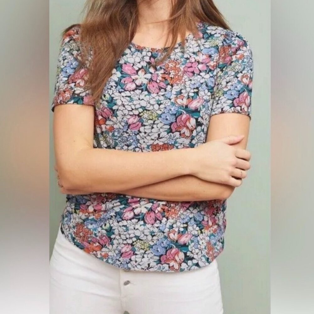 52 Conversations by Anthropologie Multi-Color Floral T-Shirt (Size Small)